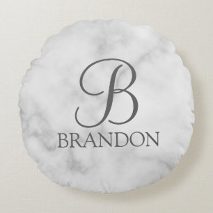 Witte Marmer Gepersonaliseerd Manuscript Monogram Rond Kussen