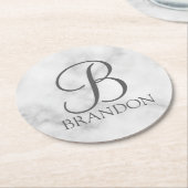 Witte Marmer Gepersonaliseerd Manuscript Monogram Ronde Kartonnen Onderzetter (Gebogen)