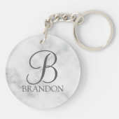 Witte Marmer Gepersonaliseerd Manuscript Monogram  Sleutelhanger (Achterkant)