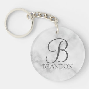 Witte Marmer Gepersonaliseerd Manuscript Monogram Sleutelhanger