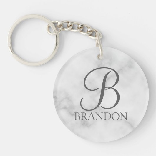 Witte Marmer Gepersonaliseerd Manuscript Monogram  Sleutelhanger (Voorkant)