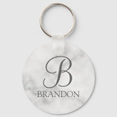 Witte Marmer Gepersonaliseerd Manuscript Monogram  Sleutelhanger (Voorkant)