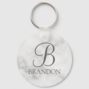 Witte Marmer Gepersonaliseerd Manuscript Monogram Sleutelhanger