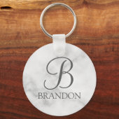 Witte Marmer Gepersonaliseerd Manuscript Monogram Sleutelhanger (Voorkant)