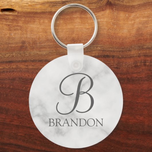 Witte Marmer Gepersonaliseerd Manuscript Monogram  Sleutelhanger (Voorkant)