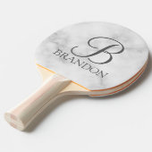 Witte Marmer Gepersonaliseerd Manuscript Monogram  Tafeltennisbatje (Voorkant Gekanteld)
