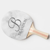 Witte Marmer Gepersonaliseerd Manuscript Monogram  Tafeltennisbatje (Zijkant)