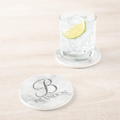 Witte Marmer Gepersonaliseerd Manuscript Monogram  Zandsteen Onderzetter (Zijkant)