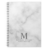 Witte marmer, gepersonaliseerd monogram en naam notitieboek (Voorkant)