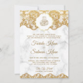 Witte marmer Gold Foil Lace Islamic Muslim Weduwen Kaart (Voorkant)