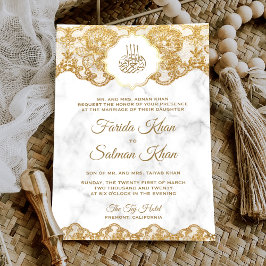 Witte marmer Gold Foil Lace Islamic Muslim Weduwen Kaart