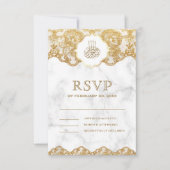 Witte marmer Gold Foil Lace Islamic Muslim Weduwen RSVP Kaartje (Voorkant)