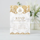 Witte marmer Gold Foil Lace Islamic Muslim Weduwen RSVP Kaartje (Staand voorkant)