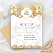 Witte marmer Gold Foil Lace Islamic Muslim Weduwen RSVP Kaartje