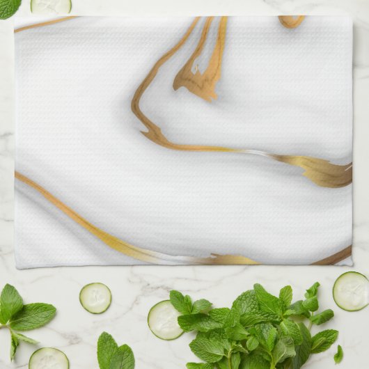 Witte marmer Gold Grain Theedoek (Gevouwen)