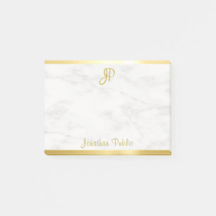 Witte marmer Gold Handgeschreven Monogram Sjabloon Post-it® Notes