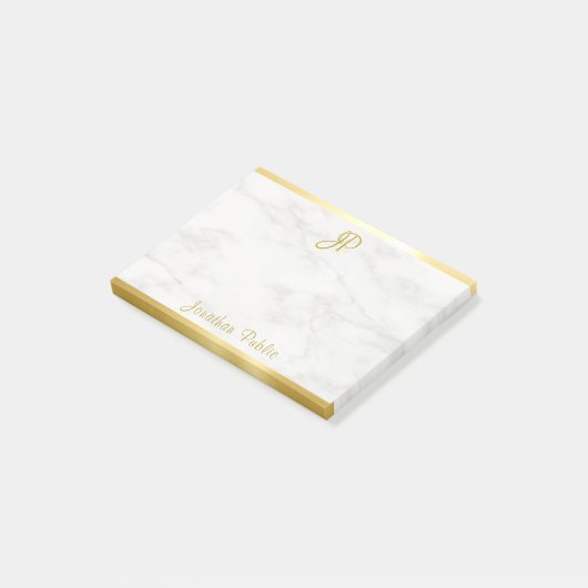 Witte marmer Gold Handgeschreven Monogram Sjabloon Post-it® Notes (Schuin)