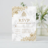 Witte marmer Gold Lace Islamic Muslim Weduwen RSVP Kaartje (Staand voorkant)