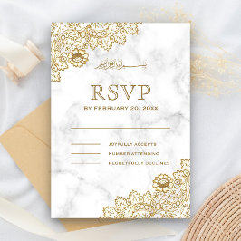 Witte marmer Gold Lace islamitische moslim RSVP Kaartje