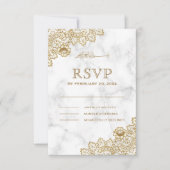 Witte marmer Gold Lace islamitische moslim RSVP Kaartje (Voorkant)