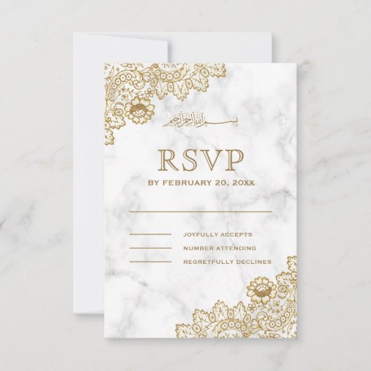 Witte marmer Gold Lace islamitische moslim RSVP Kaartje (Voorkant)