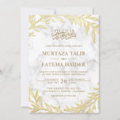 Witte marmer Gold Leaves Islamic Muslim Weduwen Kaart (Voorkant)