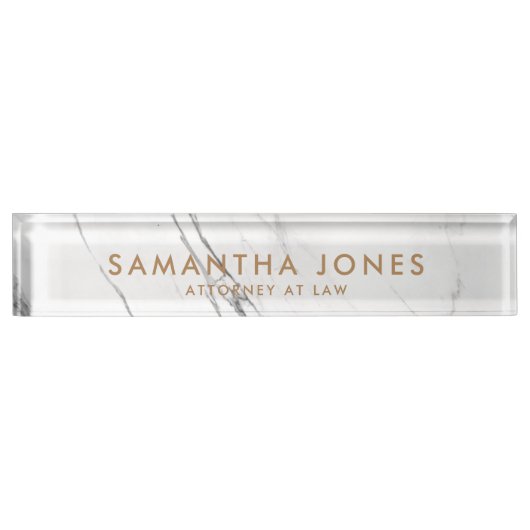 Witte marmer Gold Minimale persoonlijke naamplaat Naambordje (Voorkant)