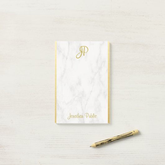 Witte marmer Gold Monogram - Aangepaste Sjabloon Post-it® Notes (Op bureau)