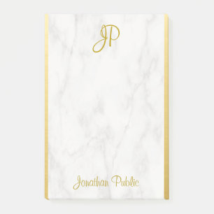 Witte marmer Gold Monogram - Aangepaste Sjabloon Post-it® Notes