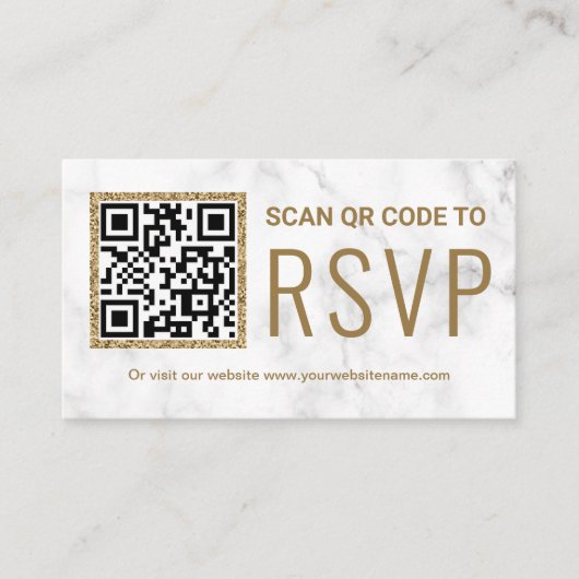 Witte marmer Gold QR-code RSVP Weddenschap Website Informatiekaartje (Voorkant)