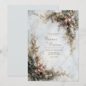 Witte Marmer Goud Roze Bloemrijke Rococo Bruiloft Kaart (Voorkant / Achterkant)