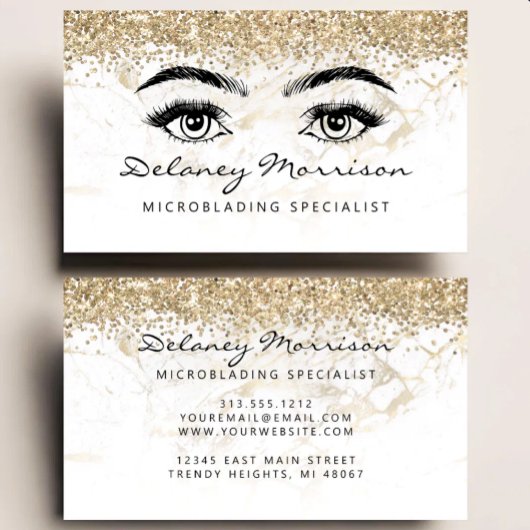 Witte Marmer Gouden Glitter Ogen Microblading Visitekaartje