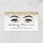 Witte Marmer Gouden Glitter Ogen Microblading Visitekaartje (Voorkant)