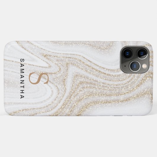 Witte marmer-goudglitter-monogram Case-Mate iPhone case (Achterkant (horizontaal))