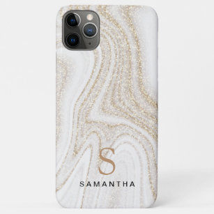 Witte marmer-goudglitter-monogram Case-Mate iPhone case