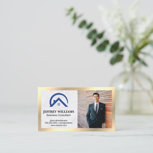 Witte marmer | House Logo Icon | Zakelijk Man Visitekaartje (Staand voorkant)