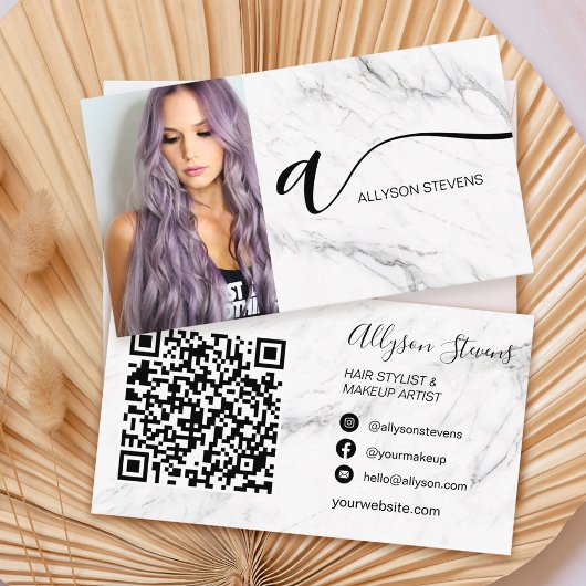 Witte marmer initiaal qr code visitekaartje