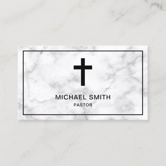 Witte Marmer Jezus Christus Kruis Pastor Visitekaartje (Voorkant)