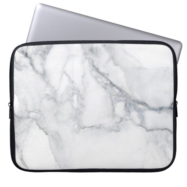 Witte marmer laptop sleeve (Voorkant)