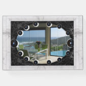 Witte marmer Lijst zwarte bollen Gastenboek (Achterkant)