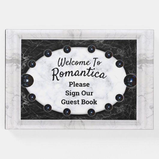 Witte marmer Lijst zwarte bollen Gastenboek (Voorkant)