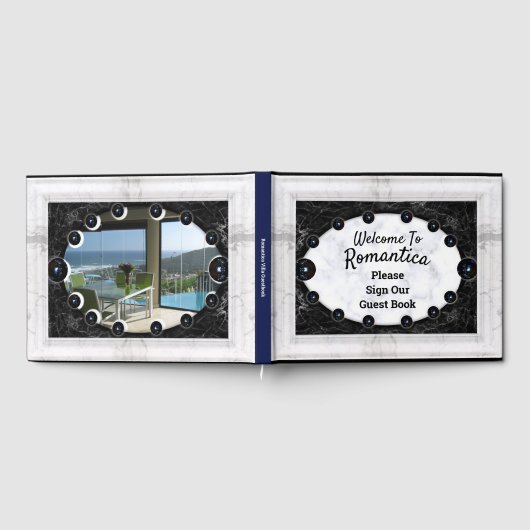 Witte marmer Lijst zwarte bollen Gastenboek (Volledig)