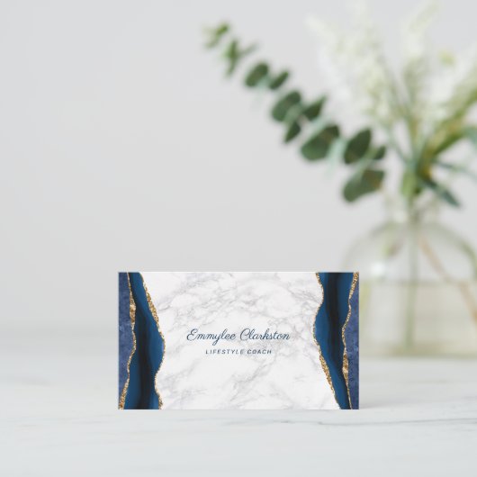 Witte marmer met Blauwe Goud Agate Visitekaartje (Staand voorkant)