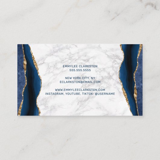 Witte marmer met Blauwe Goud Agate Visitekaartje (Achterkant)