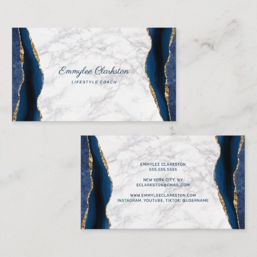Witte marmer met Blauwe Goud Agate Visitekaartje (Voorkant / Achterkant)