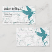 Witte marmer met Blauwgroen Glitter Hummingbird El Visitekaartje (Voorkant / Achterkant)