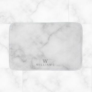 Witte marmer met gepersonaliseerd monogram en naam badmat
