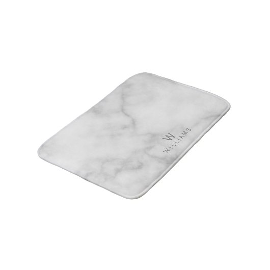 Witte marmer met gepersonaliseerd monogram en naam badmat (Gekanteld)