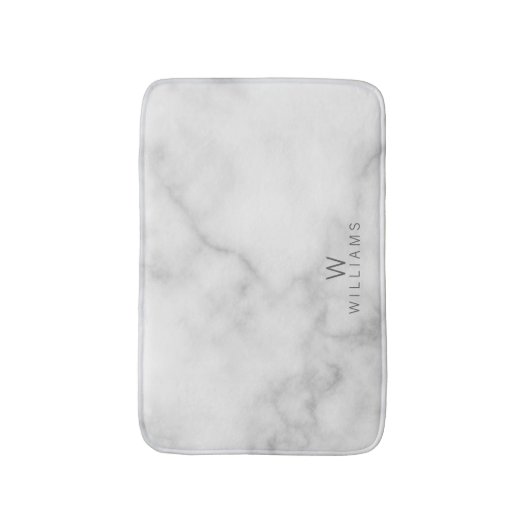 Witte marmer met gepersonaliseerd monogram en naam badmat (Voorkant Verticaal)