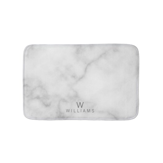 Witte marmer met gepersonaliseerd monogram en naam badmat (Voorkant)